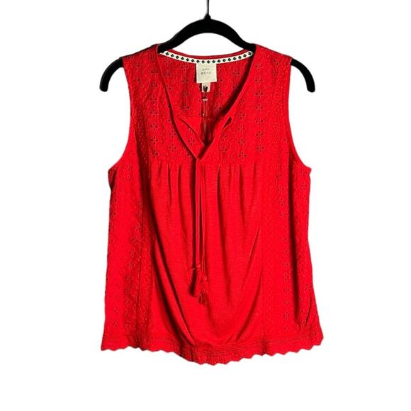 Knox Rose Red Sleeveless Top With Eyelet Detail and Tassels Size Small - Picture 1 of 8